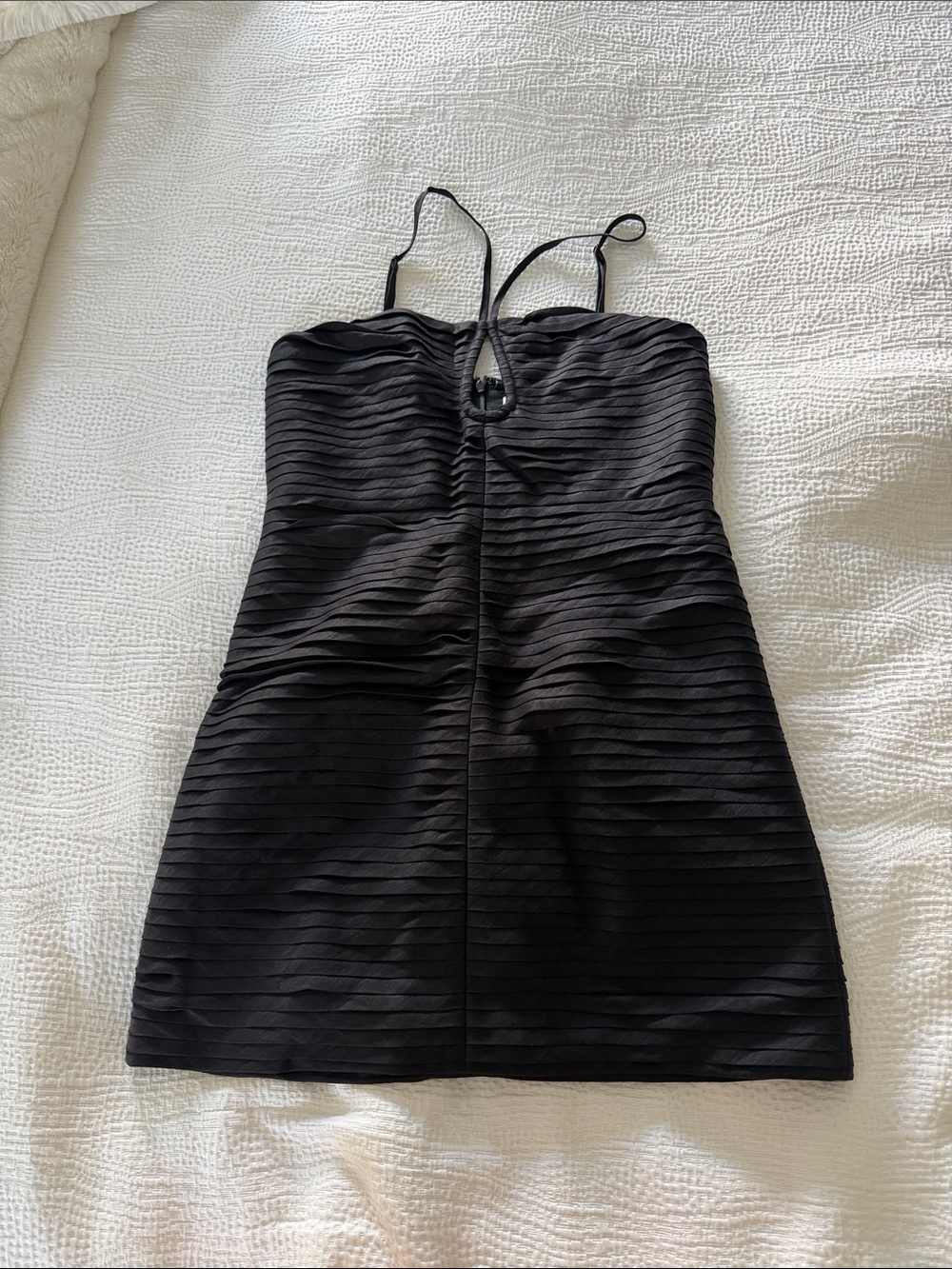 Shona Joy Black Ribbed Strappy Mini Dress